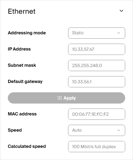 LRS4581R Ethernet settings