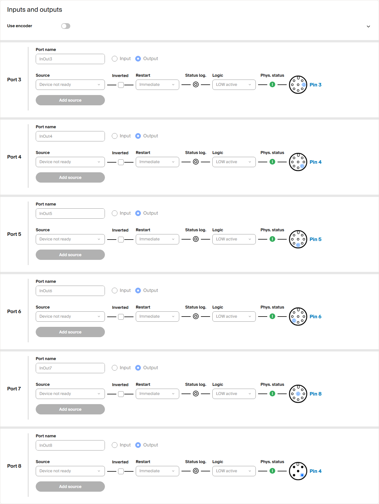 LRS4581R input and output assignments