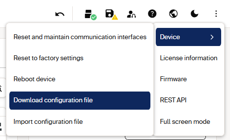 Device menu with Download configuration file selected