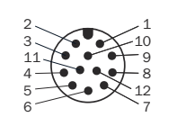 12-pin PWR and I/O connector face with numbered pins