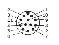 PWR and I/O connector face with numbered pins
