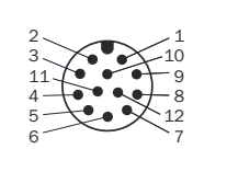 12-pin PWR and I/O connector face with numbered pins