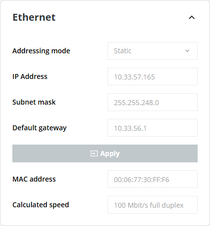 multiScan165 Ethernet settings