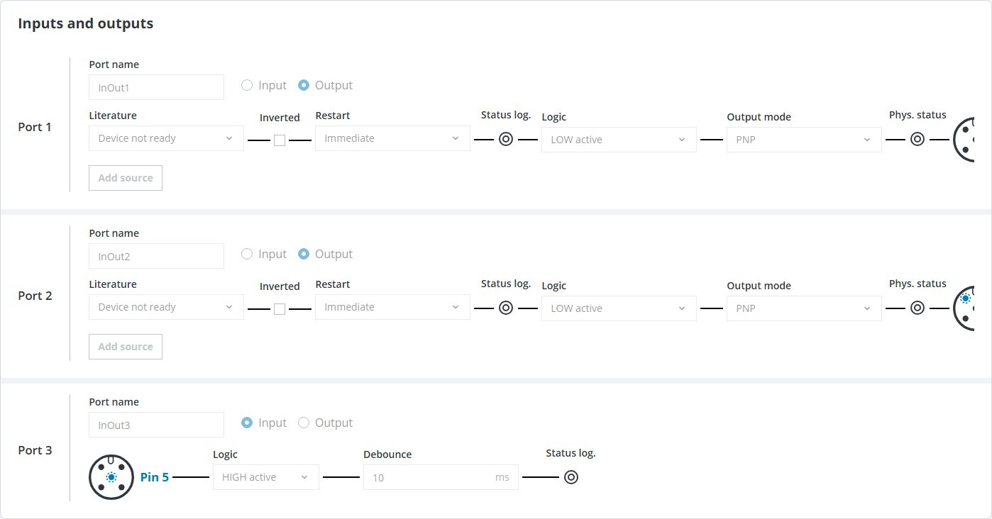 multiScan165 input and output assignments
