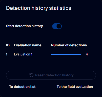 Detection history statistics tile (Home)