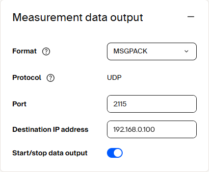 MSGPACK measurement data output