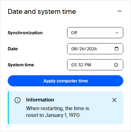 Date and system time configuration tile