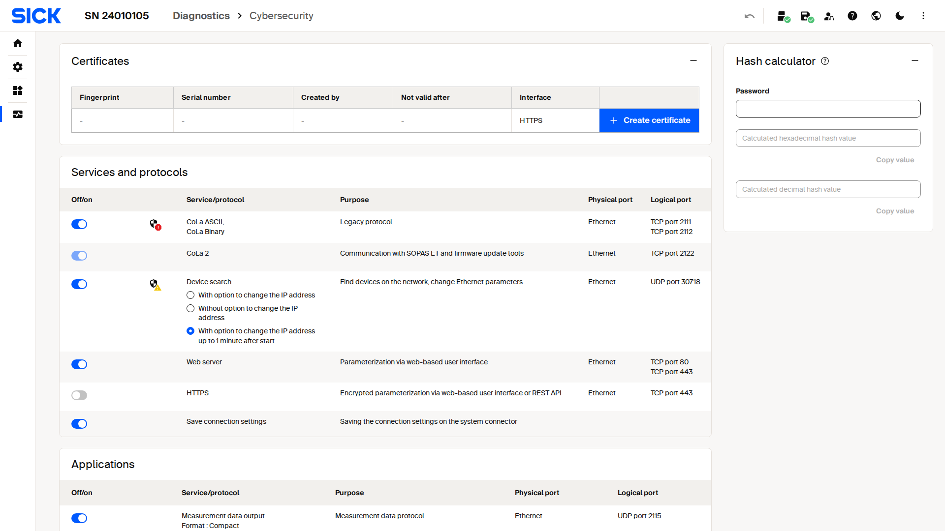 Diagnostics cybersecurity screen