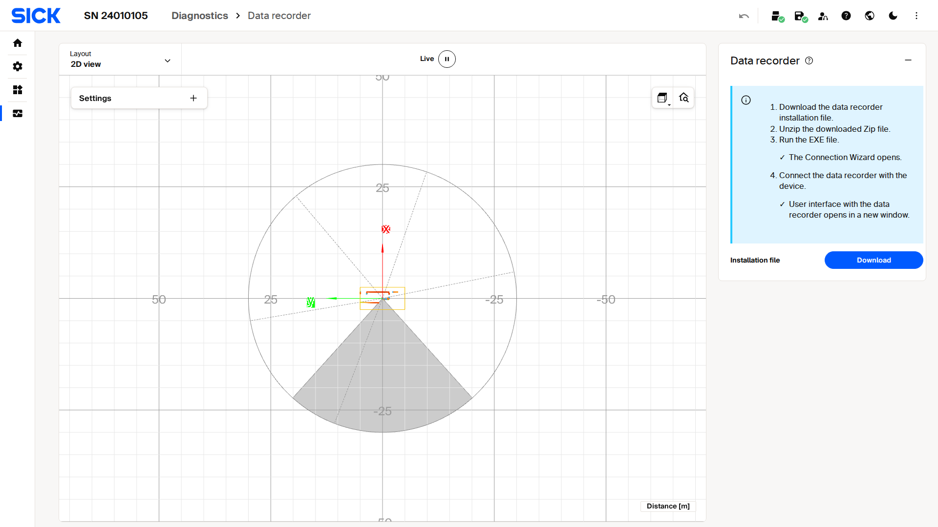 SOPASair Diagnostics Data recorder page