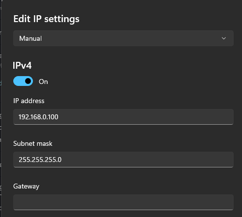 Windows Ethernet IPv4 settings