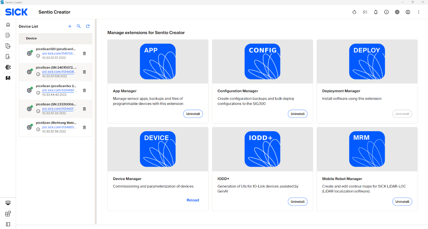 Sentio Creator software interface