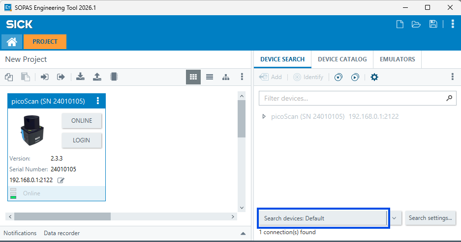 SOPAS ET device search
